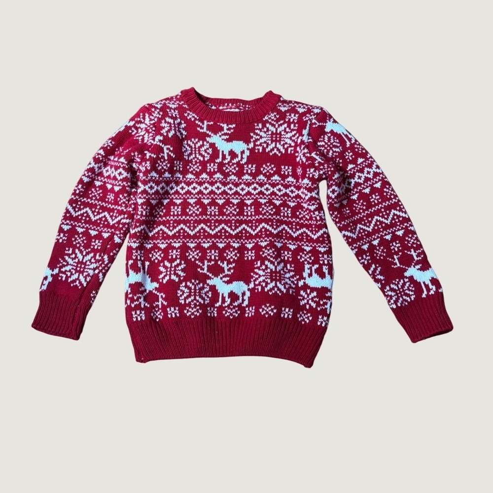 Stitch & Stone Reindeer Fair Isle Sweater Boys Red Holiday Knit SIZE 2T